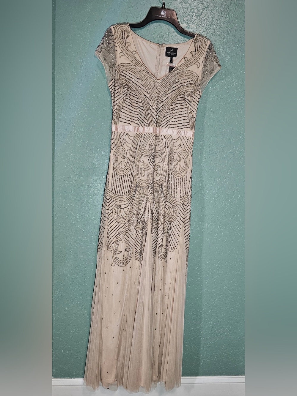 Adrianna Papell Beaded Art Deco Maxi Gown Size 8